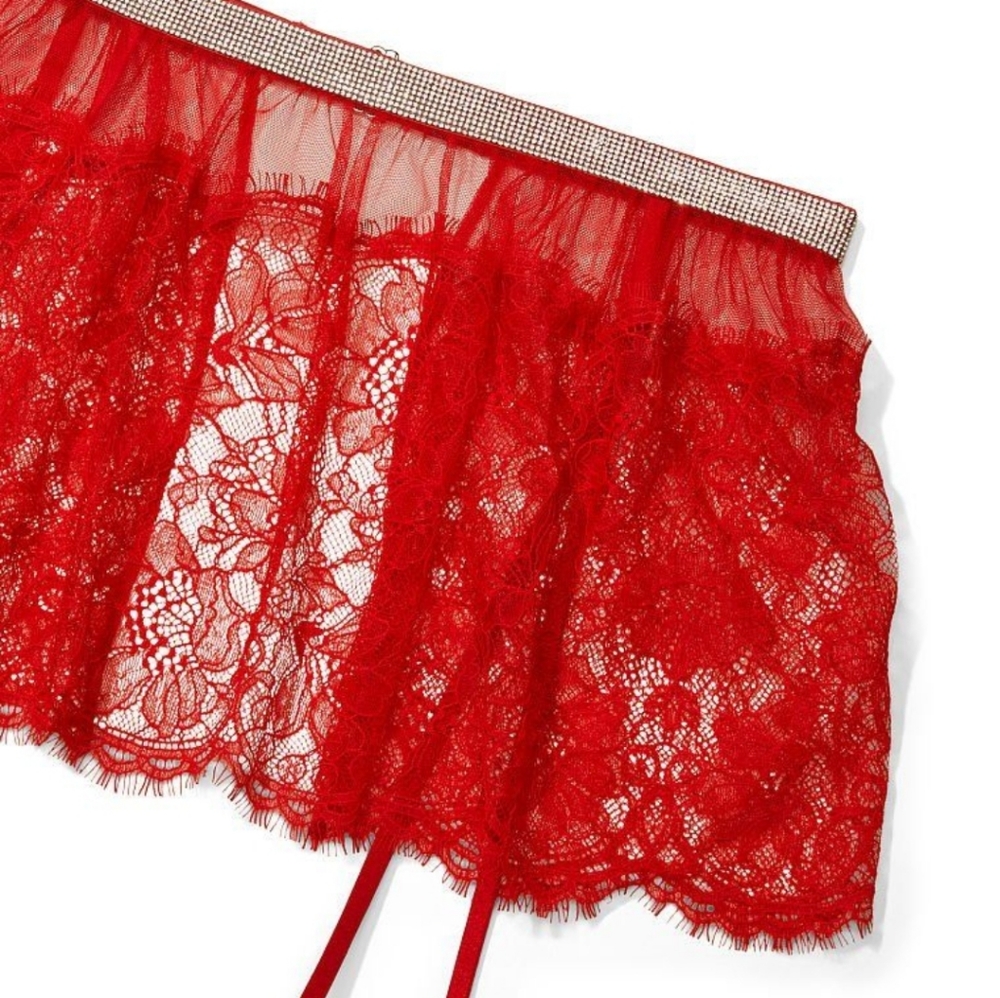 Victoria's Secret Shine Strap Garter Belt with Lace Skirt